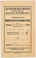 1933 A Szlovák biztosító társaság díjbefizetési könyvecskéje sok díj bélyeggel