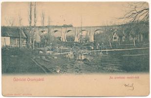 1904 Oravicabánya, Oravica, Oravicza, Oravita; Vasúti híd, vonat, gőzmozdony. Gross Gyula kiadása / railway bridge, locomotive, train (r)