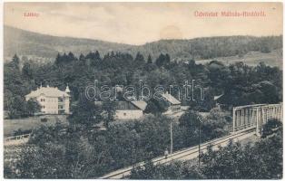 Málnásfürdő, Baile Malnas; vasúti híd, villa. Gere István kiadása / railway bridge, villa (lyukak / pinholes)