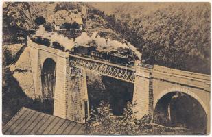 1918 Oravica-Anina, Oravita-Anina; Vasúti hegyipálya, Zsittin-völgyi vasúti híd, viadukt, vonat, gőzmozdony. Scheitzner Ig. kiadása / mountain railway bridge, viaduct, locomotive, train (r)