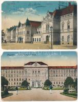 Nagyvárad, Oradea; - 2 db régi sérült város képeslap: Honvéd hadapródiskola, vasútállomás / 2 pre-1945 damaged town-view postcards: K.u.K. military cadet school, railway station