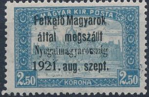 Nyugat-Magyarország I. 1921 Parlament 2,50K hármaslyukasztással, Bodor vizsgálójellel (45.000)