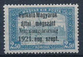 Nyugat-Magyarország I. 1921 Parlament 2,50K, Bodor vizsgálójellel (9.000)