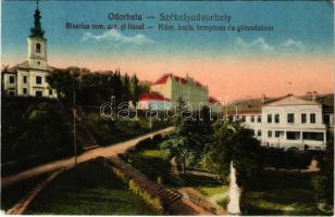 1940 Székelyudvarhely, Odorheiu Secuiesc; Római katolikus templom és gimnázium / church and school (EK) + "1940 Székelyudvarhely visszatért" So. Stpl