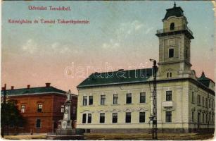 1929 Tamási (Tolna), Községháza, Takarékpénztár, szobor (EK)