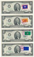 Amerikai Egyesült Államok 1976. 2$ "Federeal Reserve Note" zöld pecsét, "Francine Irving Neff - William E. Simon" (4db) sorszámkövető, mind különféle bicentenáriumi bélyeggel T:UNC,AU / USA 1976. 2 Dollars "Federal Reserve Note" green seal, "Francine Irving Neff - William E. Simon" (4pcs) consecutive serial numbers, all with different stamps C:UNC,AU Krause P#461