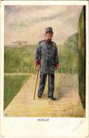 Invalide / WWI Austro-Hungarian K.u.K. military art postcard, support fund, disabled soldier. Offizielle Karte des Kriegshilfsbüros Invaliden-Hilfsaktion Nr. 21-5. artist signed (EK)