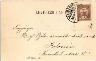 1900 Hortobágy, Csikósok a kútnál, magyar folklór. Kiss Ferenc felvétele. Pongrácz Géza kiadása (EK)