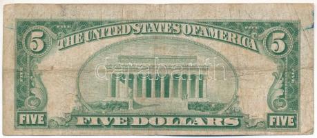 Amerikai Egyesült Államok 1934-1945. (1934A) 5$ "Silver Certificate - kisméretű" kék pecsé...