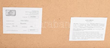 Adilov Alim (1963-): Hazafelé. Olaj, farost, jelezve balra lent, hátoldalán címkén feliratozott. 50x...