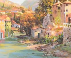 Keleti Péter (1955-): Bassanoi részlet. Olaj, farost, jelezve balra lent, hátoldalán címkén felirato...