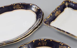 Zsolnay Pompadour mintás étkészlet részlet. 4 db tálaló tál, hozzá két leveses csésze és egy teás cs...