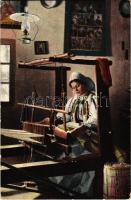 Taranca la Razboi / Román népviselet, hölgy a szövőszékben / Romanian folklore, weaving loom. Socec & Co. Colectia Al. Antoniu (EK)