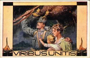 Viribus Unitis / WWI Austro-Hungarian K.u.K. military art postcard with Viribus Unitis propaganda. Offizielle Postkarte des Österreichischen Flottenvereines zu Gunsten der Kriegsfürsorge s: F. Kuderna (EK)