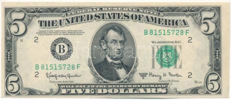 Amerikai Egyesült Államok 1965-1966 (1950E) 5$ "Federal Reserve Note" zöld pecsét "Kathryn O'Hay Granahan - Henry Hamill Fowler" T:F szép papír USA 1965-1966 (1950E) 5 Dollars "Federal Reserve Note" green seal "Kathryn O'Hay Granahan - Henry Hamill Fowler" C:F fine paper Krause P#438