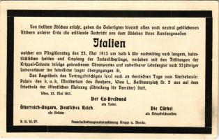 1915 Italien Todbericht / Itália gúny gyászjelentés, propaganda lap / WWI Austro-Hungarian K.u.K. military, mock-obituary of Italy (EM)