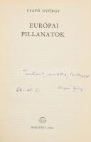 Csapó György: Európai pillanatok. DEDIKÁLT! Világjárók 38.  Bp., 1964., Gondolat. Fekete-fehér fotókkal és egy térképpel illusztrált. Kiadói félvászon-kötés, kissé kopott borítóval.