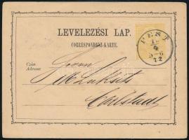 1872 2kr díjjegyes levelezőlap "PEST" - Carlstadt