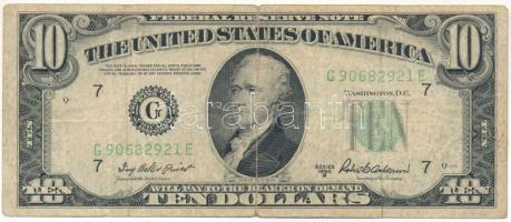 Amerikai Egyesült Államok 1957-1961 (1950B) 10$ "Federal Reserve Note" zöld pecsét "Ivy Baker Priest - Robert Bernard Anderson" T:F,VG USA 1957-1961 (1950B) 10 Dollars "Federal Reserve Note" green seal "Ivy Baker Priest - Robert Bernard Anderson" C:F,VG Krause P#439