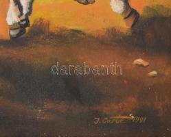 J Coste jelzéssel: Lovak. Olaj, vászon, fakeretben, 60x82 cm
