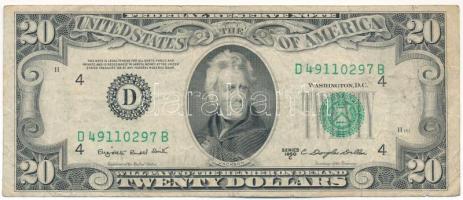 Amerikai Egyesült Államok 1961-1962 (1950C) 20$ "Federal Reserve Note" zöld pecsét "Elizabeth Rudel Smith - Clarence Douglas Dillon" T:F USA 1961-1962 (1950C) 20 Dollars "Federal Reserve Note" green seal "Elizabeth Rudel Smith - Clarence Douglas Dillon" C:F Krause P#440c