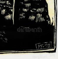 König (Kőnig) Róbert (1951-2014): The ewe with the hooked horn. Linómetszet, papír, jelzett, számozo...