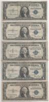 Amerikai Egyesült Államok 1946-1962. 1$ Silver Certificate - kisméretű", kék pecsét (5db, 3xklf sorozat: 1935C, 1935D, 1935G) T:F,VG USA 1946-1962. 1 Dollar "Silver Certificate - small size", blue seal (5pcs, 3xdiff series: 1935A, 1935C, 1935D, 1935G) C:F,VG Krause P#416