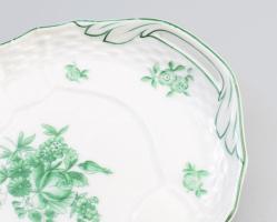 1944 Herendi hosszúkás kínáló, zöldvirágos kínáló, jelzett, kopással, 43x17 cm