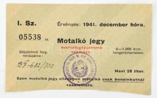 1941 Motalkó jegy személygépjárómű számára