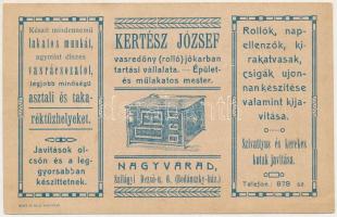 1910 Nagyvárad, Oradea; Kertész József vasredőny (rolló) üzletének reklámlapja. Szilágyi Dezső utca 6. (Bodánszky ház) / iron blind shop advertisement (fa)