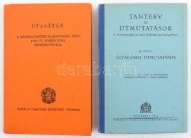 2 db pedagógiai témájú kiadvány: Dr. Hóman Bálint: Utasítás a közoktatásügyi igazgatásról szóló 1935: VI. törvénycikk végrehajtására. Bp., [1936], Kir. M. Egyetemi Nyomda, 116 p. Kiadói egészvászon-kötés. + Tanterv és útmutatások a nyolcosztályos népiskola számára. III. köt.: Általános útmutatások. Bp., 1941, Kir. M. Egyetemi Nyomda, 182 p.+ 20 (kihajtható mellékletek) t. Kiadói félvászon-kötés, minimálisan sérült gerinccel.