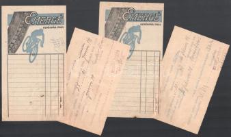 cca 1940, Emergé és Palma Kaucsuk Részvénytársaság és Emergé Kerékpár 8 darab fejléces számlája és s...