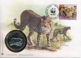 Nyugat-Afrikai Államok / Burkina Faso DN (1991) "A Világ Vadvédelmi Alap (WWF) 30. évfordulója - Acinonyx Jubatus (Gepárd)" kétoldalas fém emlékérem érmés borítékban, bélyeggel és bélyegzéssel, német nyelvű ismertetővel T:UNC West African States / Burkina Faso ND (1991) "30th Anniversary of the World Wildlife Fund - Acinonyx Jubatus" two-sided metal commemorative medallion in envelope with stamp and cancellation, with German description C:UNC