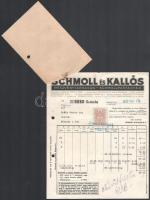1934-1939 Schmoll és Kallós Schmollpastagyár 2 darab fejléces számlája és egy levele tartozás megfizetésének ügyében.