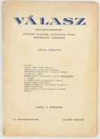 1934 Válasz. I évf., 1 szám. Szerk.: Fülep Lajos, Gulyás Pál, Németh László. Kecskemét, 1934, Első Kecskeméti Hirlapkiadó-, és Nyomda-Rt.,80 p. Benne prospektussal: "Meghívó egy uj magyar folyóirathoz." Kiadói papírkötés, a gerincen kis szakadással, foltos borítóval.