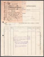 1935 Réthy Béla gyógyszerész Békéscsaba 2 darab fejléces számlája, egyik csatolmánnyal