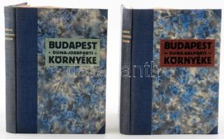 Budapest Duna-Jobbparti és Duna-balparti környéke. Két kötet.. Szerk.: Barcza Imre és Thirring Gusztáv. Dr. Thirring: Részletes Magyar Utikalauzok I. Budapest és környéke. 3. köt. Bp., 1920-23, Turistaság és Alpinizmus, 1 (kihajtható panorámakép) t. + 4+268+4 p.+5 (térképek, közte a nagyméretű kihajtható térkép-melléklettel is!) t.; 2 sztl. lev.+ 204+II p.+2 (térképek, az egyik kihajtható) t. Korabeli félvászon kötésben, a térképeken ragasztások.