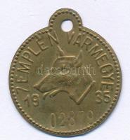 1935. "Zemplén vármegye" bronz ebadójegy / kutyabárca, "02879" sorszámmal (33x29mm) T:XF,VF