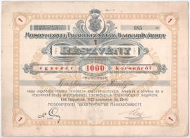 Magyaróvár 1923. "Mosonmegyei Takarékpénztár Magyaróvárott" részvénye 1000K-ról, szárazpec...
