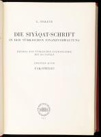 Fekete, L[ajos]: Die siyaqat-schrift in der Türkischen finanzverwaltung. II. Band. Beitrag zur Türkischen Paläigraphie mit 104 Tafeln. Bibliotheca Orientalis Hungarica VII. Bp., 1955., Akadémiai Kiadó. Kiadói egészvászon-kötés. Megjelent 1200 példányban.