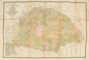 1877 A Magyar Sz. Korona országai Magyarország, Erdély, Horvát-Tótország és a katonai őrvidék új térképe. A hátoldalán papírragasztóval megerősítve, kis beszakadásokkal 54x77 cm