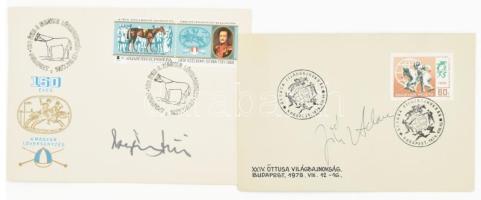 Cziglényi Ádám (1909 - 1998) bélyegtervező aláírásai valemint egy öttusázóé 2 db FDC-n