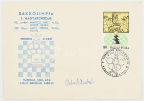 Adorján András (1950-2023) sakkozó aláírása Sakkolimpia FDC-n