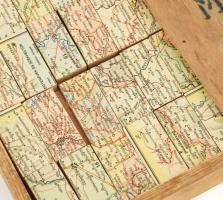 Antik Térkép dominó, Magyarország Polit[ikai térképe]. Jó állapotban, fa dobozban, 22,5x22,5 cm