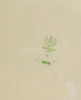 Hollóházi fekete alapon virágmintás dísztál pár, jelzett, hibátlan, d: 24 cm