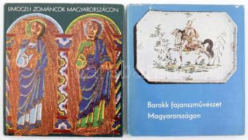 Kiss Ákos: Barokk fajanszművészet Magyarországon. Holics és Tata. Bp., 1966, Corvina. Gazdag fekete-fehér és színes képanyaggal illusztrált. Kiadói egészvászon kötésben, javított kiadói papír védőborítóban. Megjelent 1950 példányban. + Kovács Éva: Limopges-i zománcok Magyarországon. Bp., 1968, Corvina. Gazdag fekete-fehér és színes képanyaggal illusztrált. Kiadói egészvászon kötésben, kiadói papír védőborítóban. Megjelent 2200 példányban.;