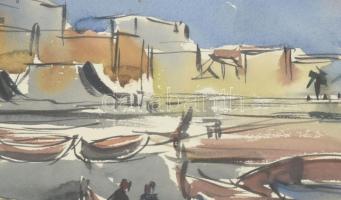 Jelzés nélkül: Mediterrán halászok. Akvarell, papír. 39x48 cm. Üvegezett fakeretben