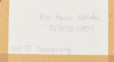 Kiss Ágnes Katinka (1980-): Absztrakt kompozíció (cím nélkül). Vegyes technika, papír, jelzett a hát...