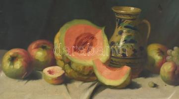 Nándory Sándor (működött a XX. sz. elején) : Asztali csendélet. Olaj, vászon, javított. Apró sérülés...