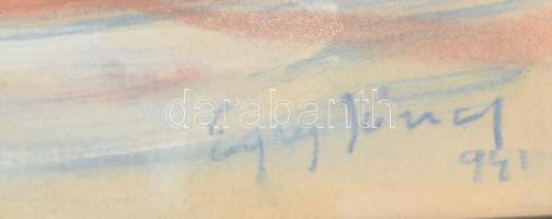 Egry József jelzéssel: Táj. Vegyes technika, papír. Üvegezett fakeretben. 41x55 cm